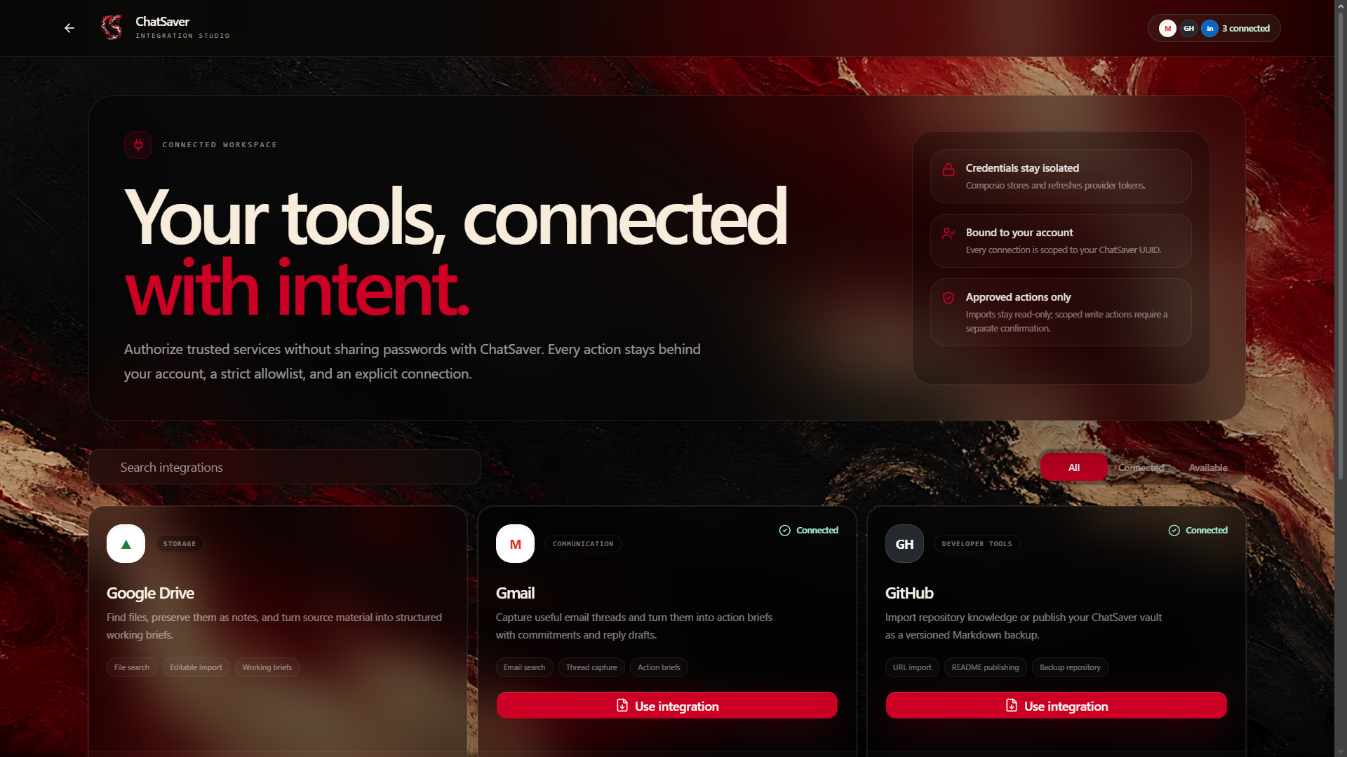 ChatSaver secondary interface