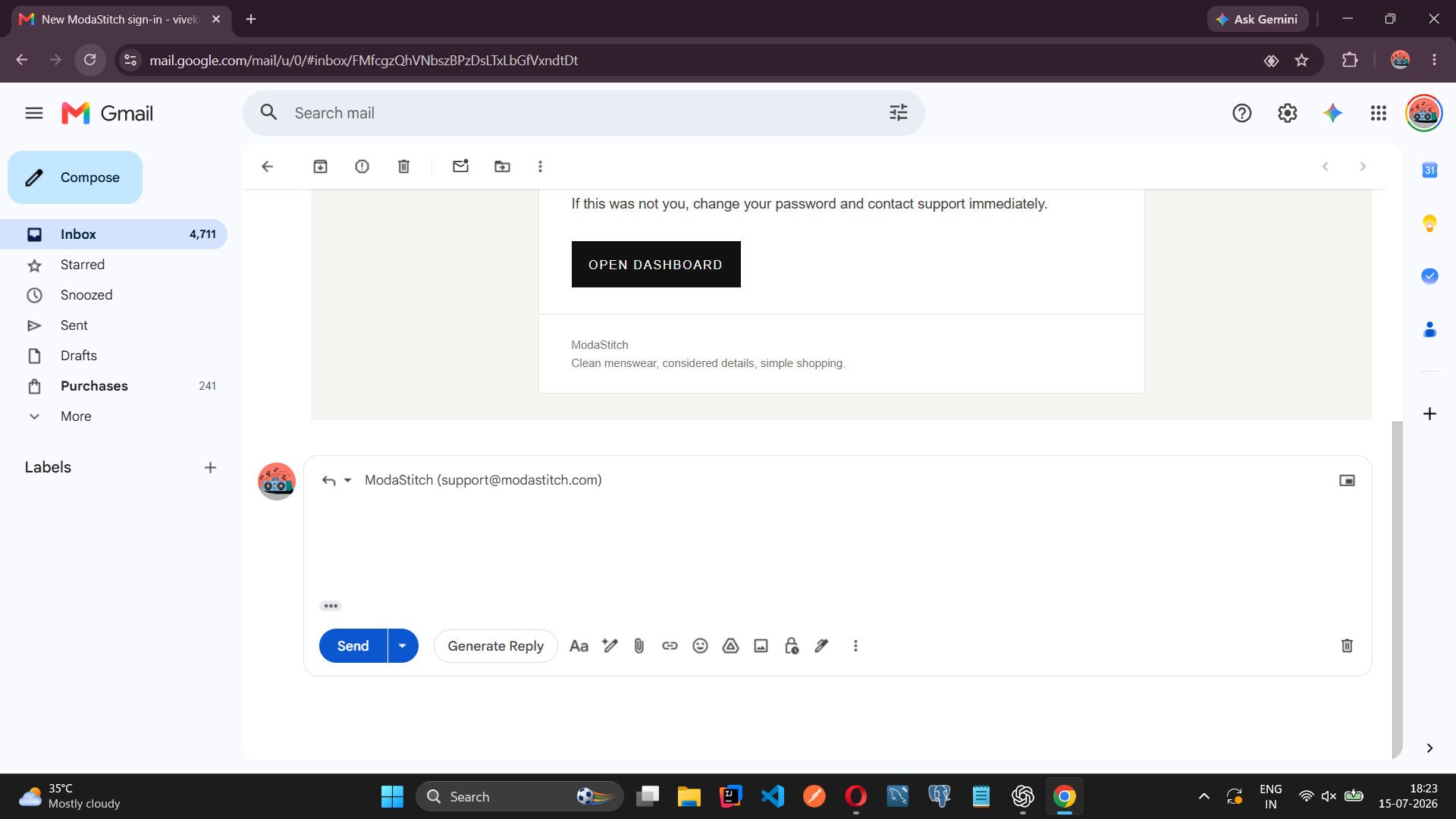 Email ReplyCraft interface